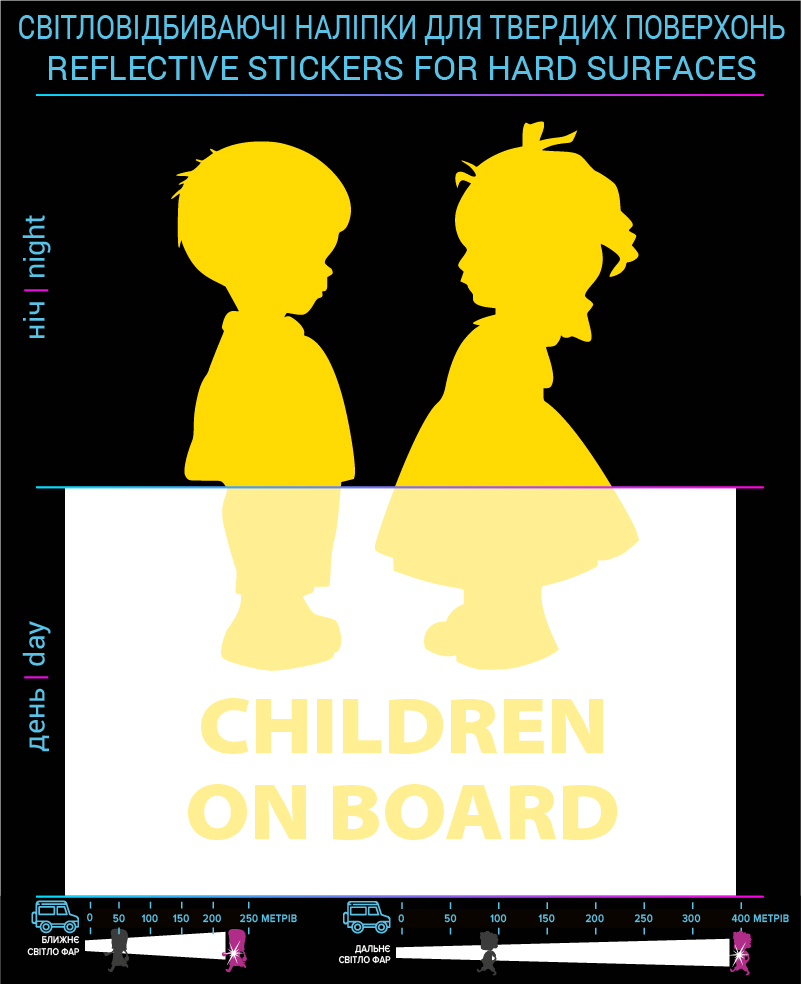 Наклейки Children on board, жовті, для твердих поверхонь