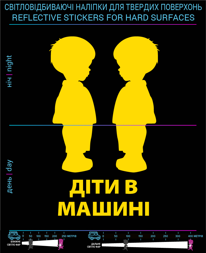 Наклейки Дети в машине (Укр. язык) , желтые, для твердых поверхностей - фото 2