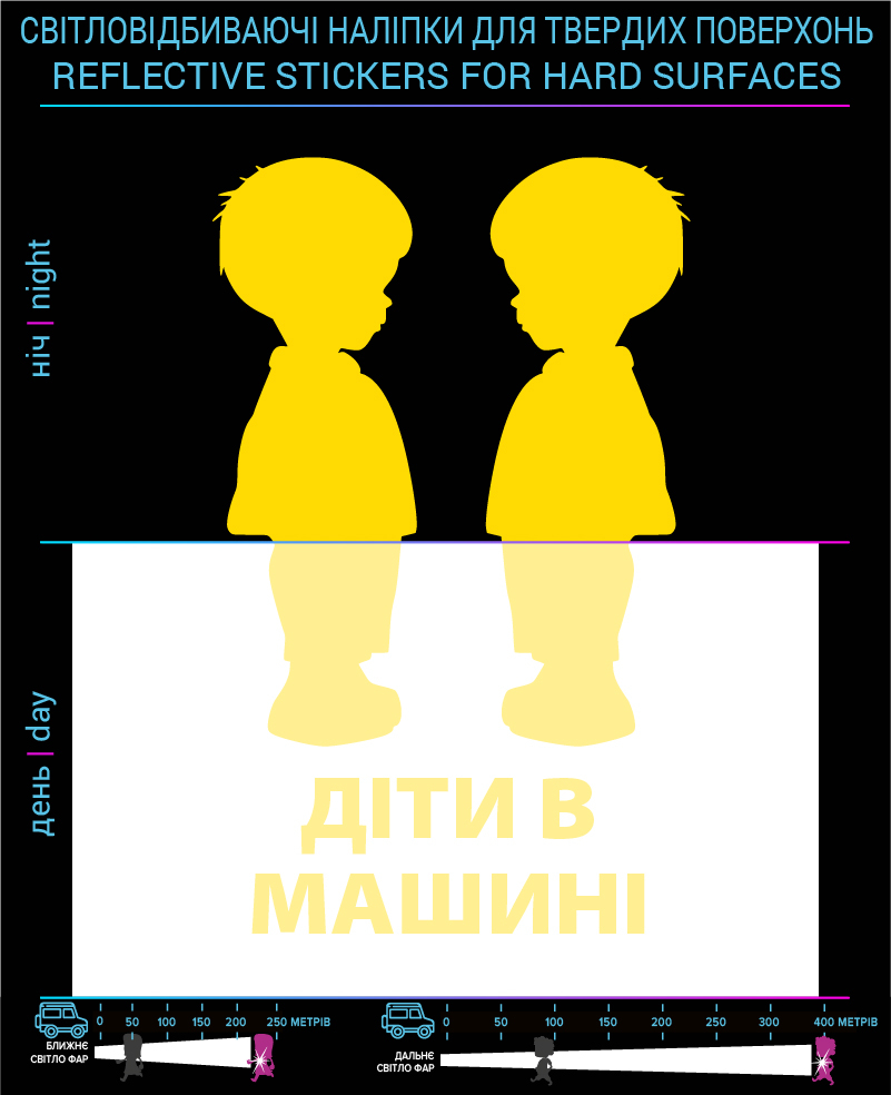 Наклейки Дети в машине (Укр. язык) , желтые, для твердых поверхностей