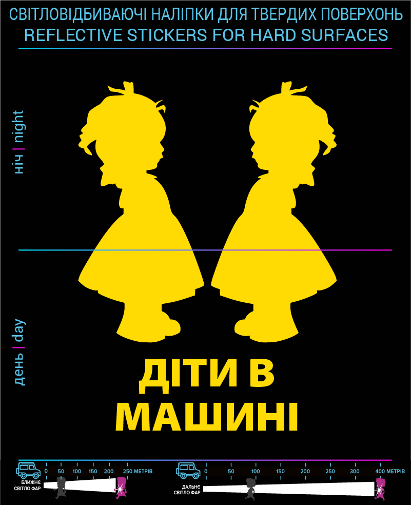 Наклейки Дети в машине2 (Укр. язык) , желтые, для твердых поверхностей - фото 2