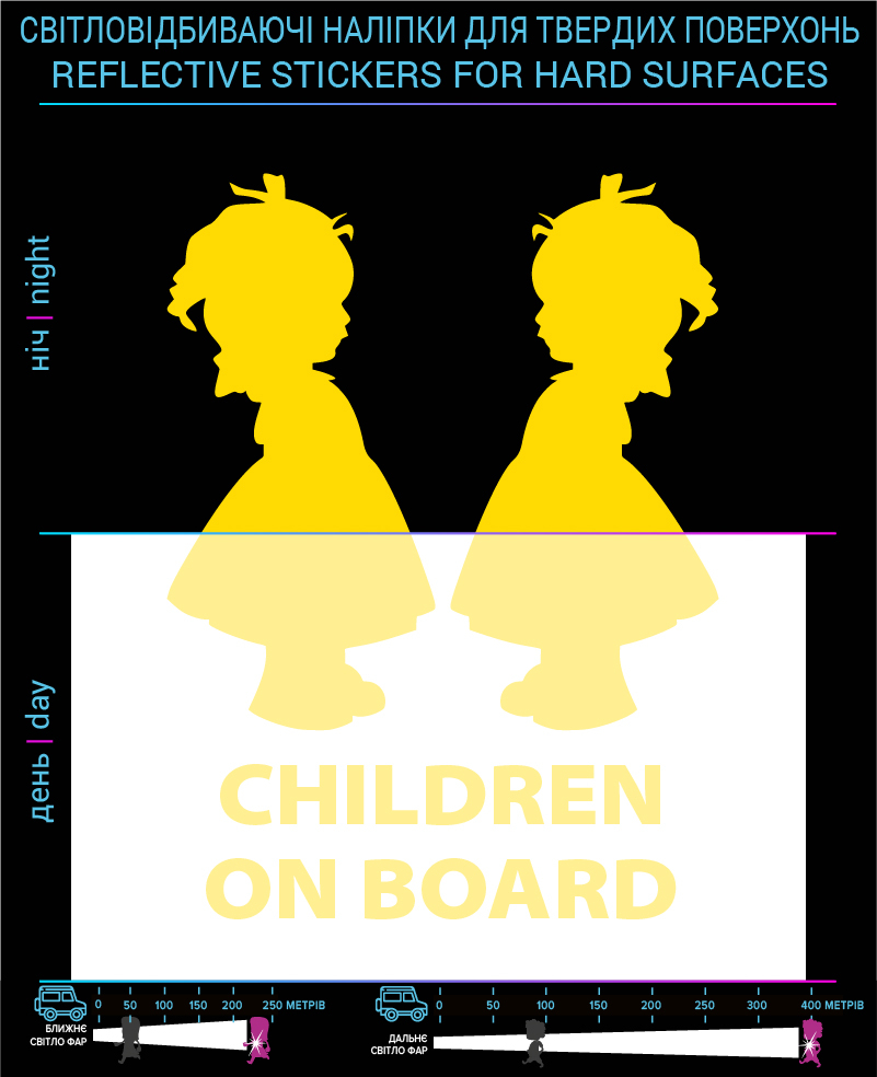 Наклейки Children on board3, жовті, для твердих поверхонь