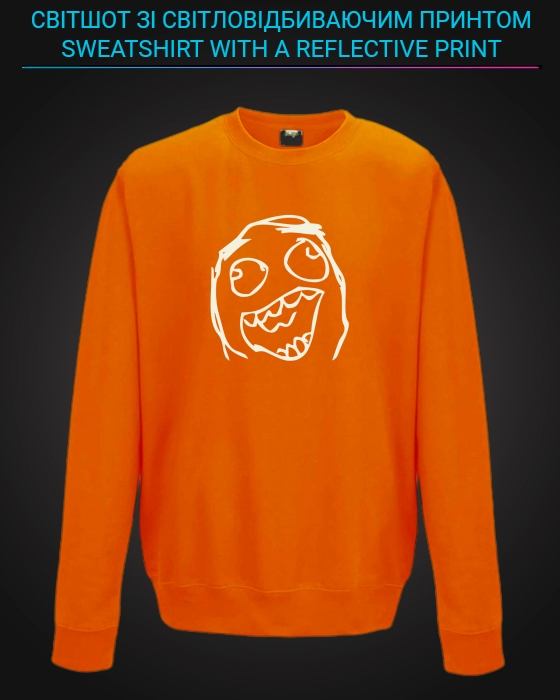 sweatshirt with Reflective Print Meme Face - 5/6 orange