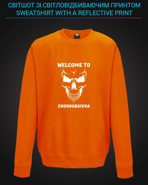 sweatshirt with Reflective Print Welcome to Chornobayivka - 5/6 orange