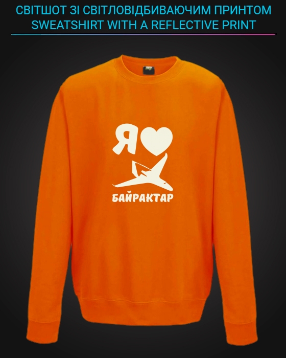 sweatshirt with Reflective Print I love Bayraktar - 5/6 orange