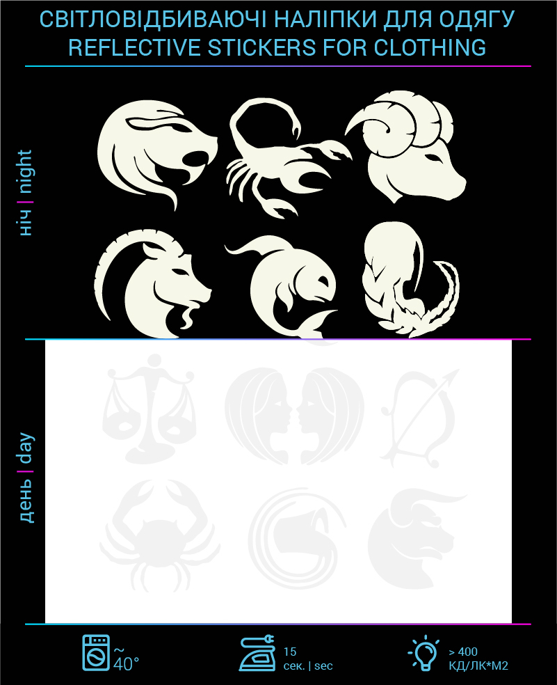 Zodiac Signs stickers reflective for textiles