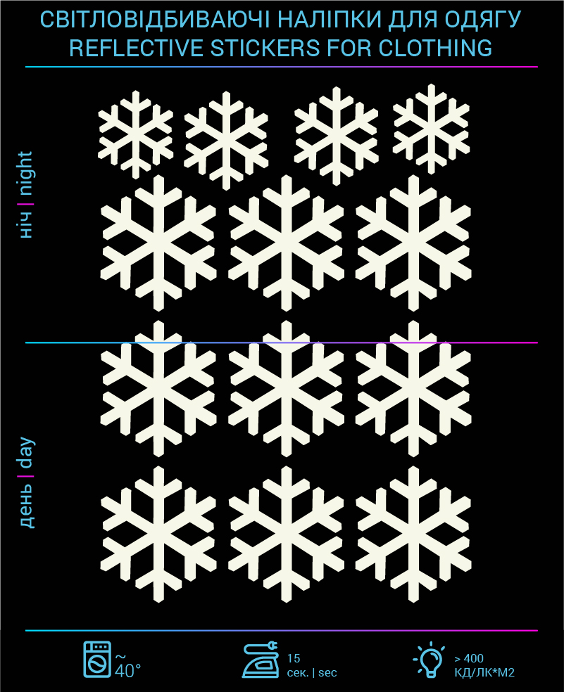 Наклейки Снежинки светоотражающие для текстиля - фото 2