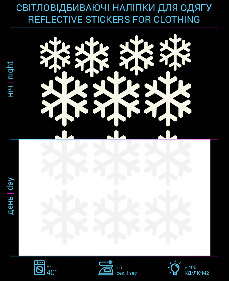 Наклейки Снежинки светоотражающие для текстиля фото