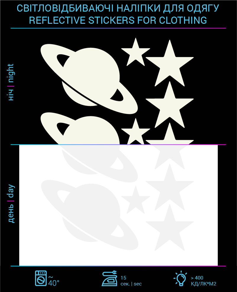 Reflective stickers Planet for textiles