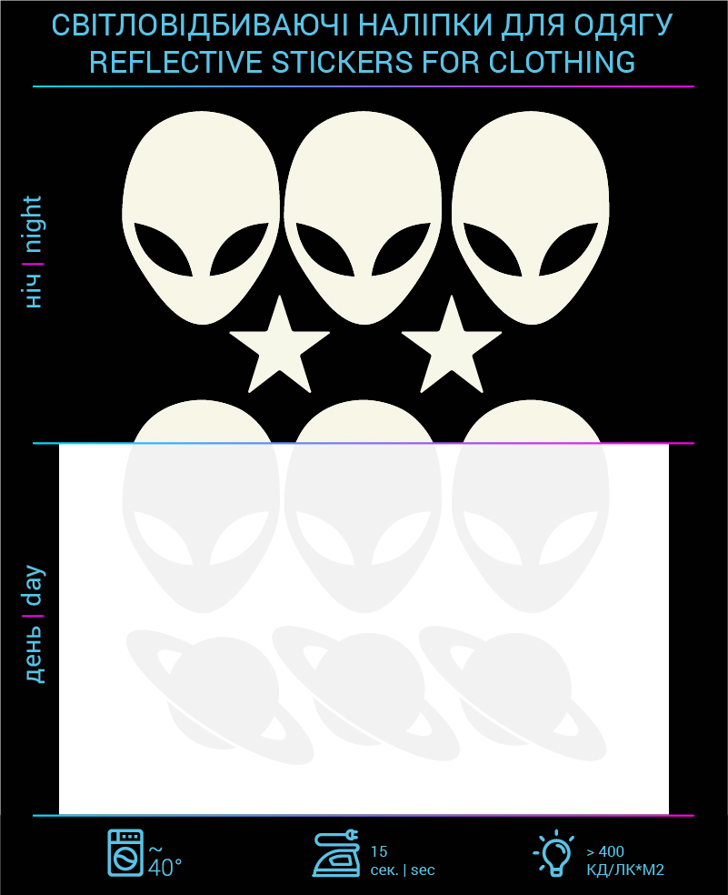 Наклейки Инопланетяни 2 светоотражающие для текстиля