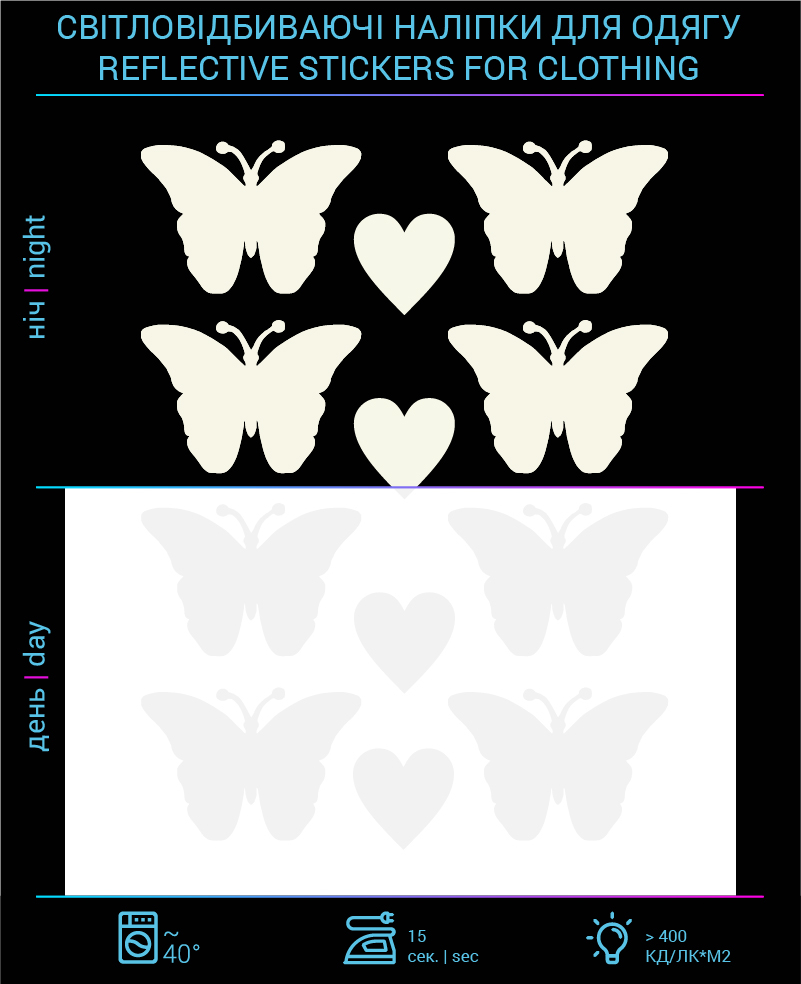 Наклейки Метелики світловідбиваючі для текстилю