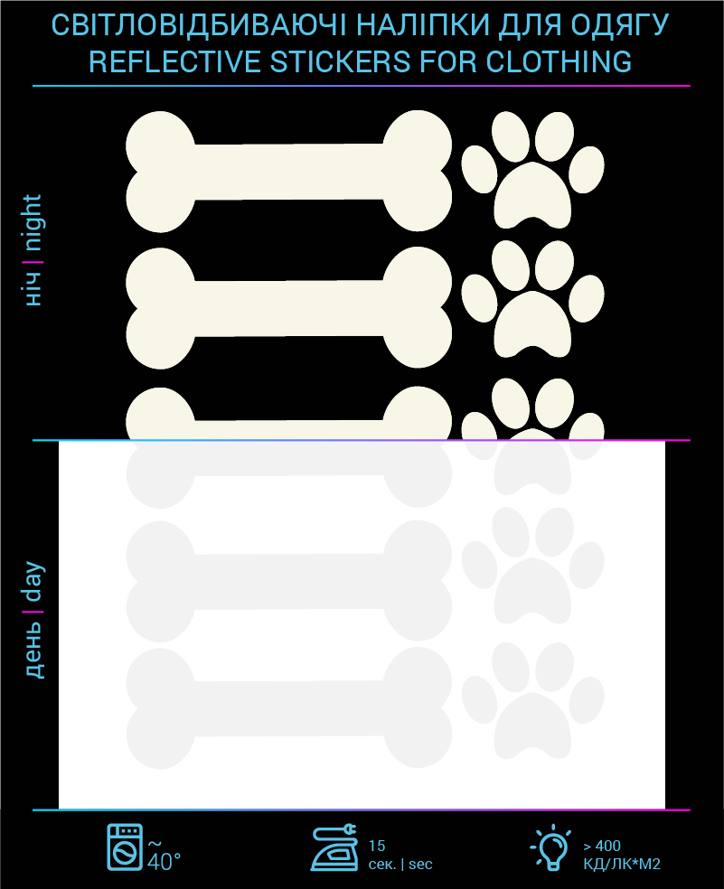 Bones reflective stickers for textiles
