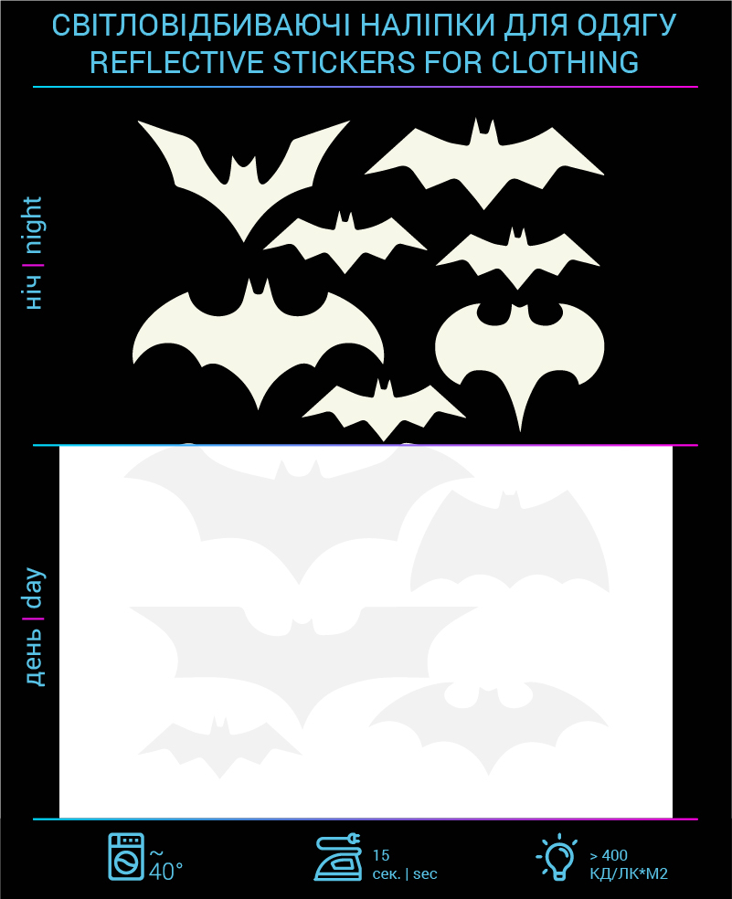 Bats stickers reflective for textiles