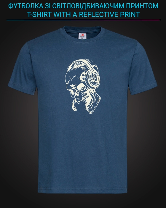 tshirt with Reflective Print Skull Music - XS blue