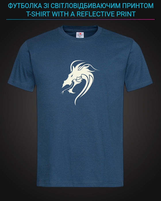 tshirt with Reflective Print Dragon Head Print - XS blue