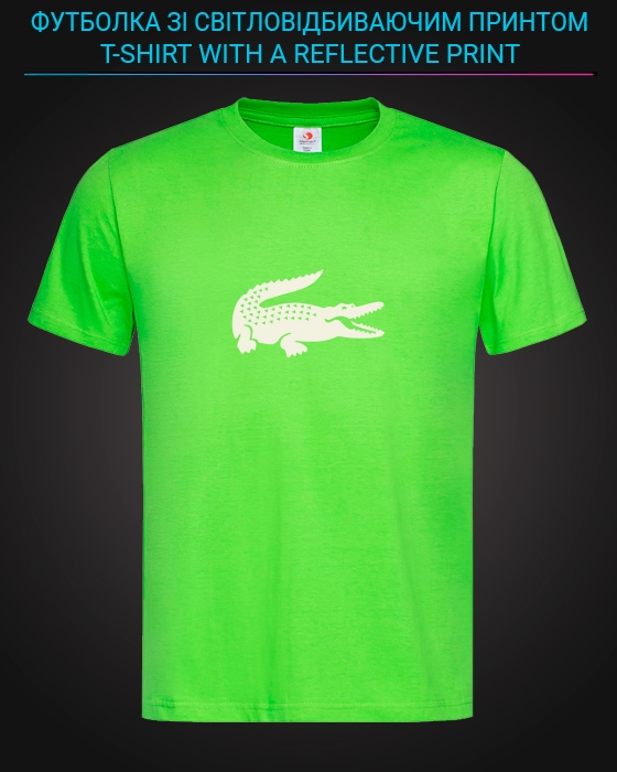 Футболка со светоотражающим принтом Лакост Крокодил - XS зеленая