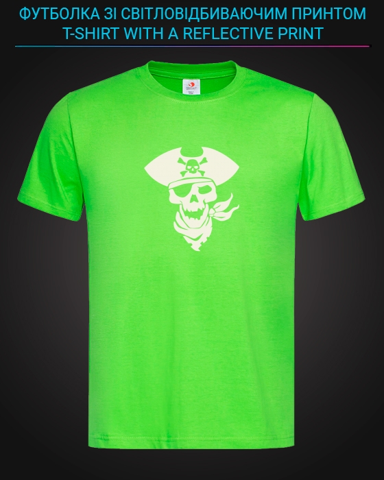 Футболка з світловідбиваючим принтом Піратський череп - XS зелена