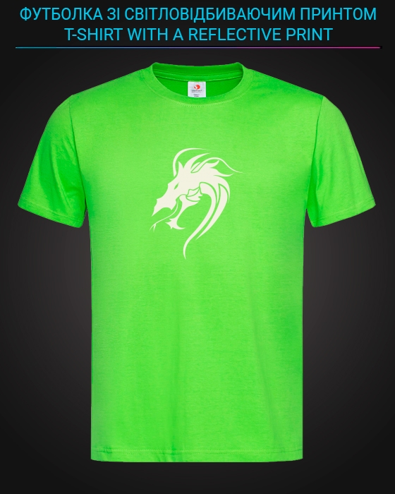 Футболка со светоотражающим принтом Голова дракона принт - XS зеленая