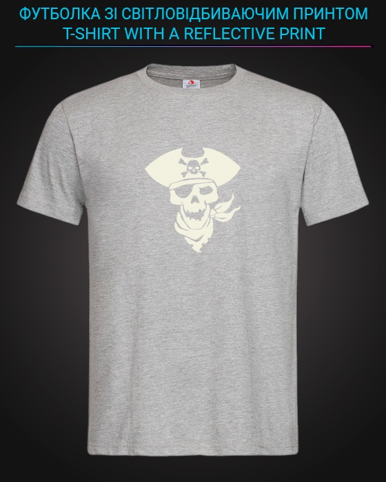 tshirt with Reflective Print Pirate Skull - XS grey