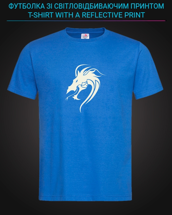 Футболка со светоотражающим принтом Голова дракона принт - XS голубая
