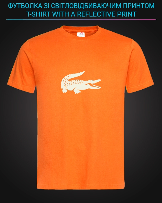Футболка со светоотражающим принтом Лакост Крокодил - XS оранжевая