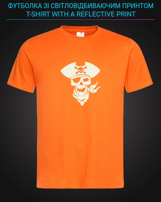 Футболка со светоотражающим принтом Пиратский череп - XS оранжевая