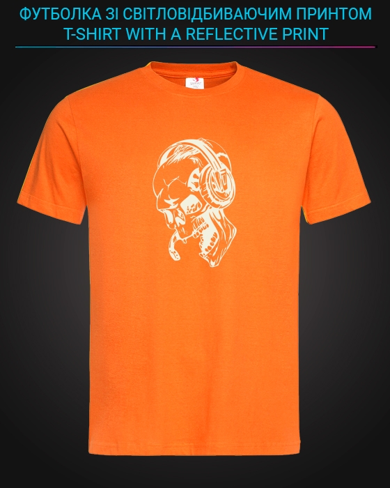 tshirt with Reflective Print Skull Music - XS orange