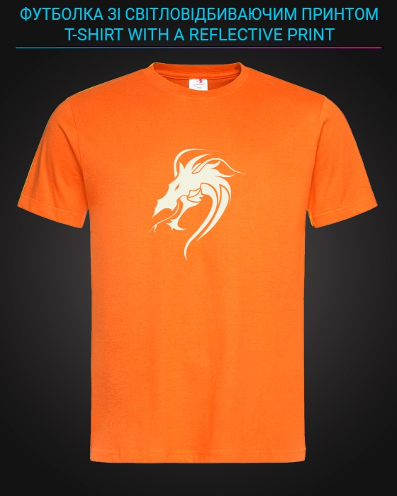 Футболка со светоотражающим принтом Голова дракона принт - XS оранжевая