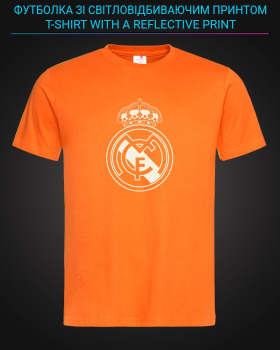 Футболка со светоотражающим принтом Реал Мадрид - XS оранжевая