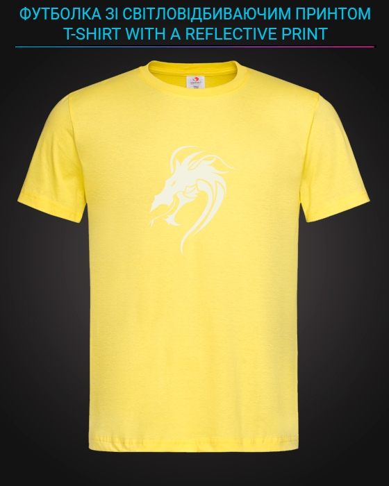 Футболка со светоотражающим принтом Голова дракона принт - XS желтая